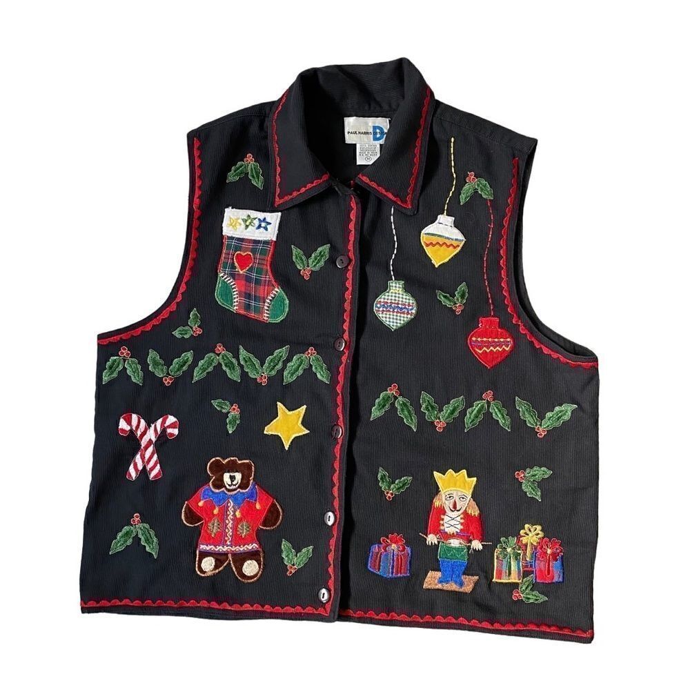 Paul Harris Design VTG Ugly Christmas Vest V Neck Sweater SZ M